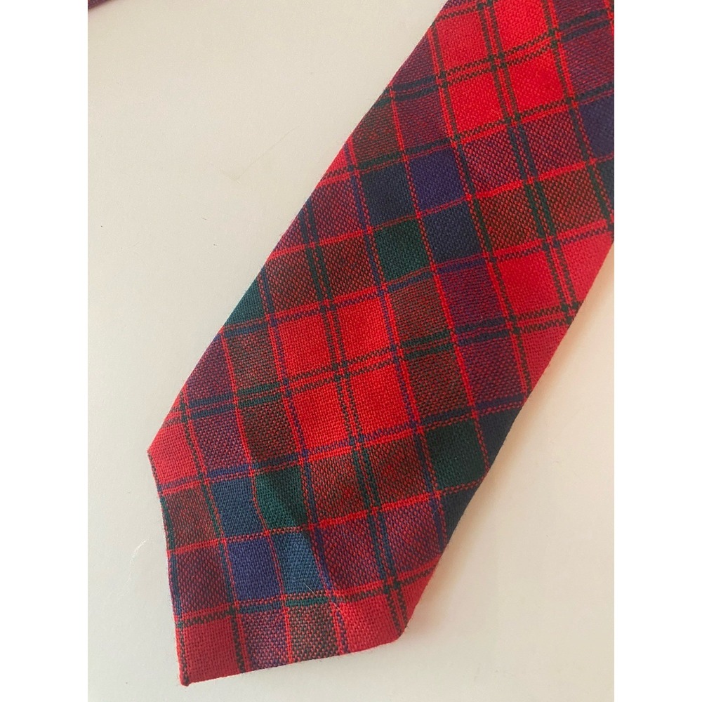 Ingles Buchan Tie Men's 56" 3.5" Wide Green Red Plaid 100%‎ Pure Wool Scotland